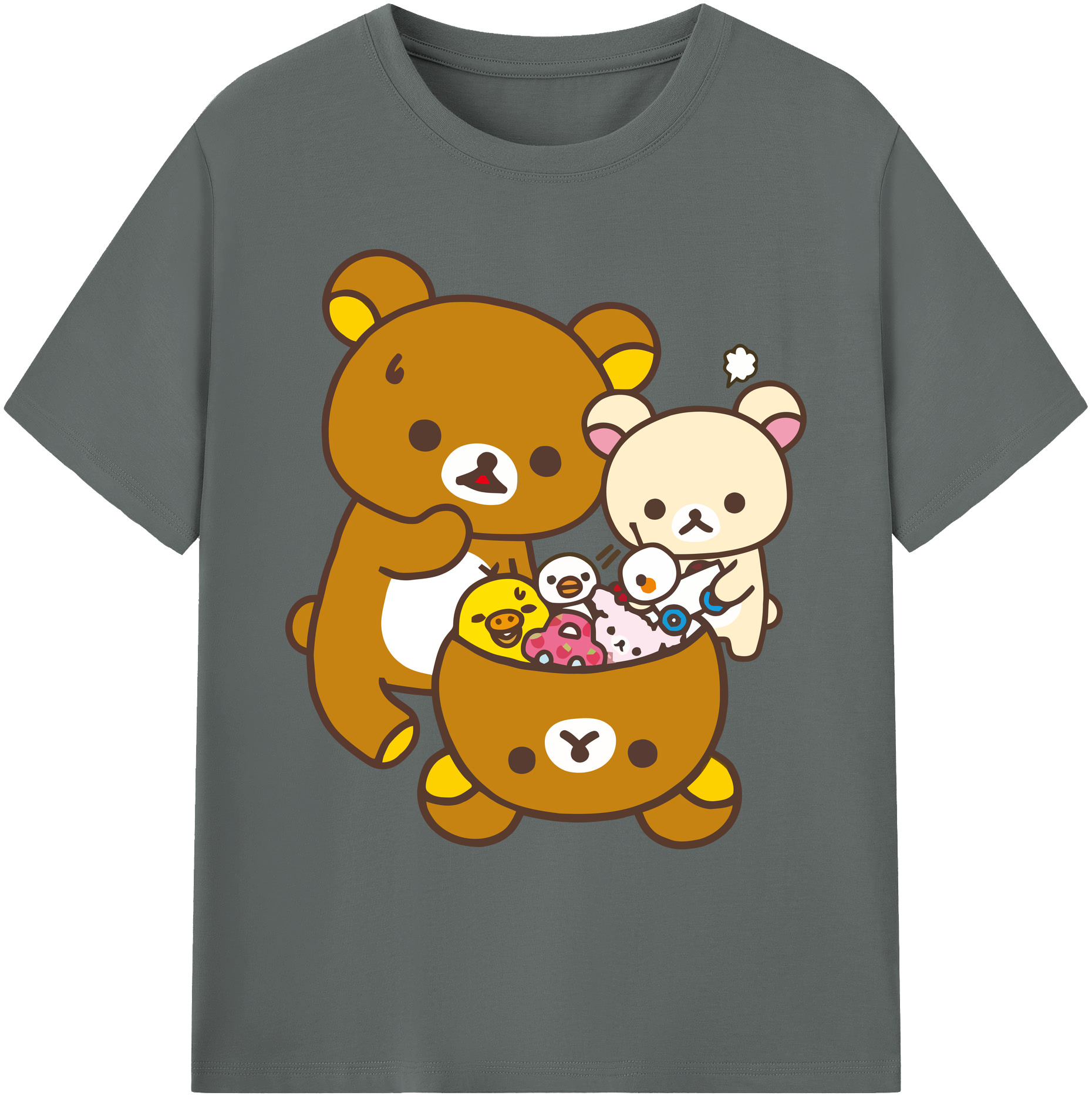 （画像用） リラックマ リラックマ キイロイトリ Rilakkuma Korilakkuma Kiiroitori 綿100％ メンズ半袖Tシャツ｜肌触りやわらか＆通気性